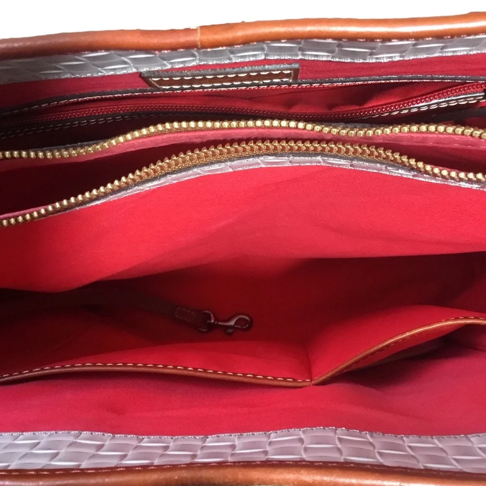 Dooney & Bourke Weave Tote Tan Leather Trim Logo Shoulder Bag